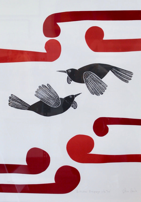 Kokowhai Rauponga with Tuis (Framed)